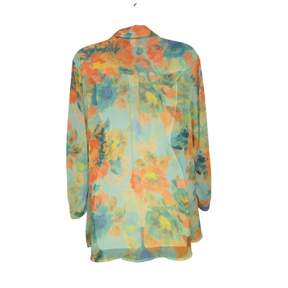 Lane Bryant 22/24 Sheer Floral Blouse Mint Green Orange Watercolor Tunic Flowy - Picture 4 of 9